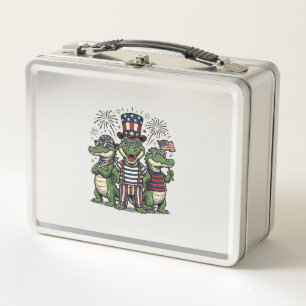 Patriotisches Alligator-Trio Vintage Fourth of Jul Metall Brotdose
