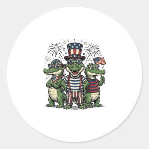 Patriotisches Alligator-Trio Vintage Fourth of Jul Runder Aufkleber