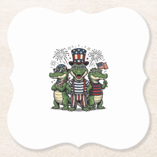 Patriotisches Alligator-Trio Vintage Fourth of Jul Untersetzer
