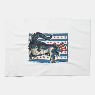 Patriotisches Alligator-Vintage-Stich-Shirt-Design Geschirrtuch