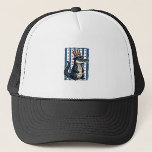 Patriotisches Alligator-Vintage-Stich-Shirt-Design Truckerkappe