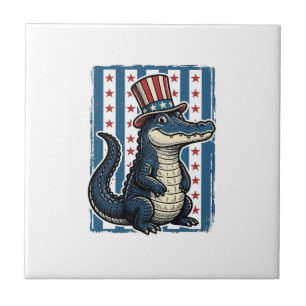 Patriotisches Alligator-Vintage-Stickerei-Shirt-De Fliese