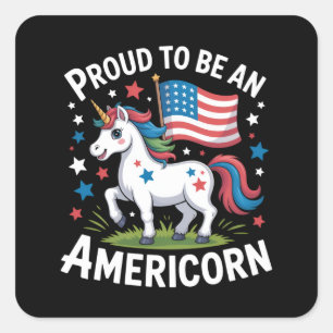 Patriotisches Americorn Einhorn 4. Juli Patriotisc Quadratischer Aufkleber