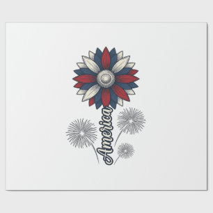 Patriotisches Amerika-Blumen-Feuerwerk-Vektordesig Geschenkpapier
