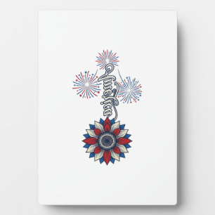 Patriotisches Amerika Blumen Feuerwerk Vintage Des Fotoplatte