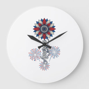 Patriotisches Amerika Blumen Feuerwerk Vintage Des Große Wanduhr