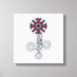Patriotisches Amerika Blumen Feuerwerk Vintage Des Leinwanddruck