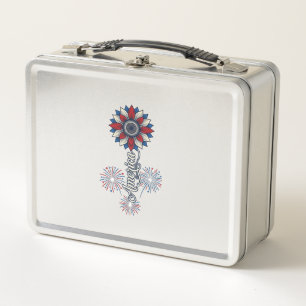 Patriotisches Amerika Blumen Feuerwerk Vintage Des Metall Brotdose