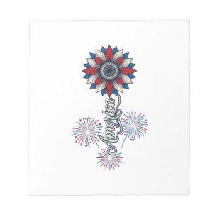 Patriotisches Amerika Blumen Feuerwerk Vintage Des Notizblock
