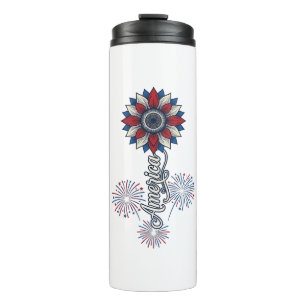 Patriotisches Amerika Blumen Feuerwerk Vintage Des Thermosbecher