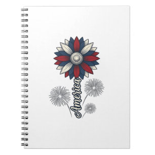 Patriotisches Amerika-Blumenfeuerwerk-Vektordesign Notizblock