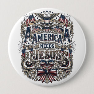 Patriotisches Amerika braucht Jesus Vintage T-Shir Button