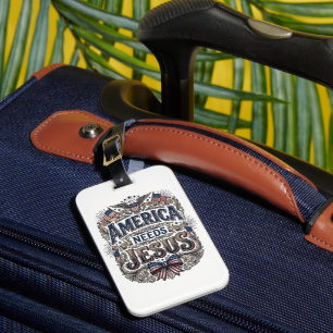 Patriotisches Amerika braucht Jesus Vintage T-Shir Gepäckanhänger