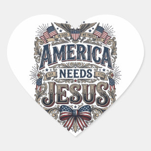 Patriotisches Amerika braucht Jesus Vintage T-Shir Herz-Aufkleber