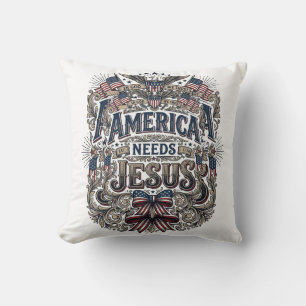 Patriotisches Amerika braucht Jesus Vintage T-Shir Kissen