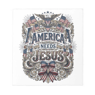 Patriotisches Amerika braucht Jesus Vintage T-Shir Notizblock