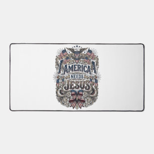 Patriotisches Amerika braucht Jesus Vintage T-Shir Schreibtischunterlage