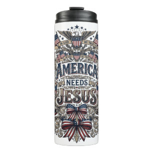 Patriotisches Amerika braucht Jesus Vintage T-Shir Thermosbecher