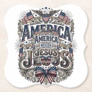 Patriotisches Amerika braucht Jesus Vintage T-Shir Untersetzer