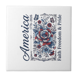 Patriotisches Amerika Florales Vintage-Shirt-Desig Fliese