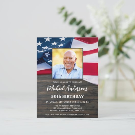 Patriotisches amerikanisches Flag Custom Foto Gebu Postkarte (Stehend Vorderseite)