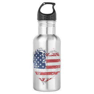Patriotisches amerikanisches Herz in Grunge Edelstahlflasche