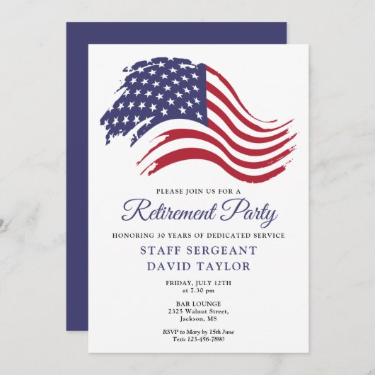 Patriotisches amerikanisches Party für das Ruhesta Einladung (Vorne/Hinten)