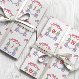 Patriotisches amerikanisches Wappen-Topiary Monogr Geschenkpapier Set