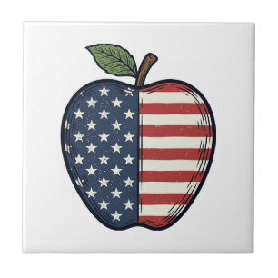 Patriotisches Apfel-Vintage-Stichvektor-Design_1 Fliese