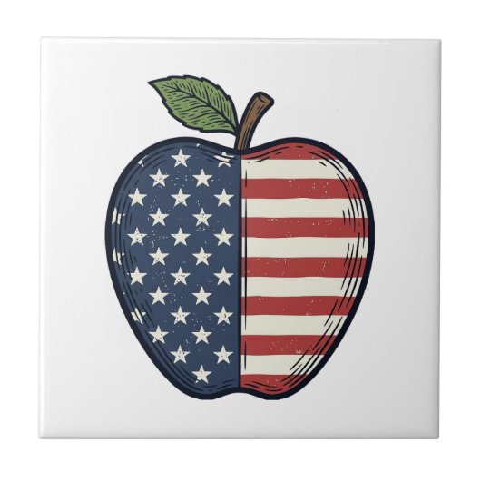 Patriotisches Apfel-Vintage-Stichvektor-Design_1 Fliese (Vorderseite)