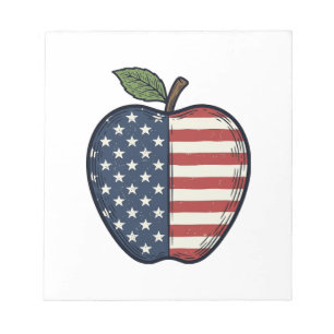 Patriotisches Apfel-Vintage-Stichvektor-Design_1 Notizblock