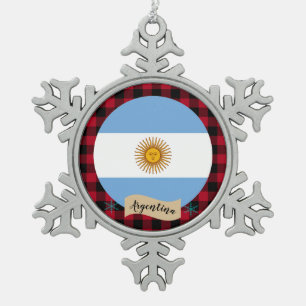 Patriotisches Argentinien, Büffel kariert, Argenti Schneeflocken Zinn-Ornament