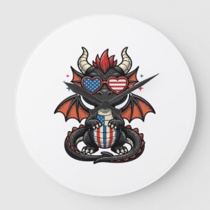 Patriotisches Baby-Drache Vintage-Vector-Shirt-Des Große Wanduhr