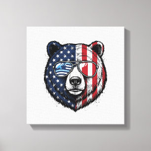 Patriotisches Bär-Brillen-Vintage-Vector-Shirt_1 Leinwanddruck