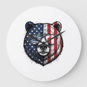 Patriotisches Bär-Brillengestell Vintage-Vector-Sh Große Wanduhr