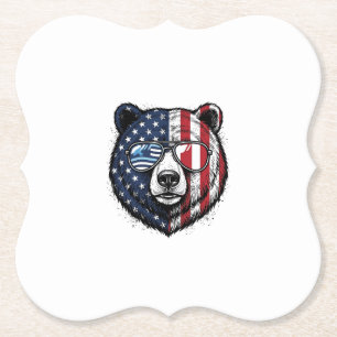 Patriotisches Bär Sonnenbrille Vintage Vektor Shir Untersetzer