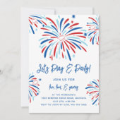 Patriotisches Baseball & Feuerwerk 4. Juli Party Einladung (Vorderseite)