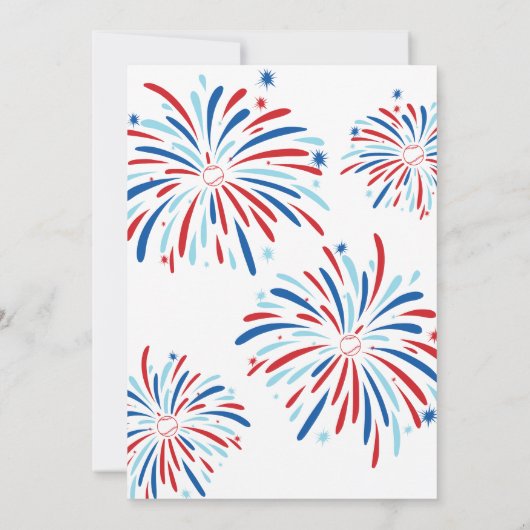 Patriotisches Baseball & Feuerwerk 4. Juli Party Einladung (Rückseite)