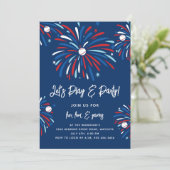 Patriotisches Baseball & Feuerwerk 4. Juli Party Einladung (Stehend Vorderseite)