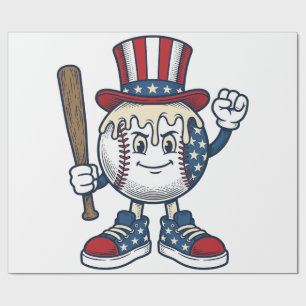 Patriotisches Baseball-Maskottchen Vintage-Stich-D Geschenkpapier