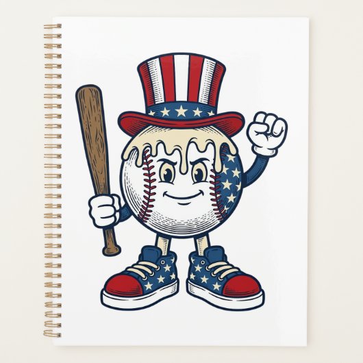 Patriotisches Baseball-Maskottchen Vintage-Stich-D Planer (Vorderseite)