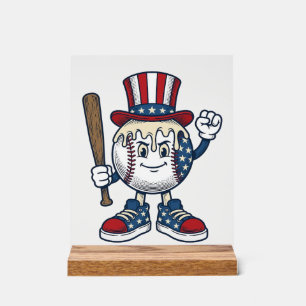 Patriotisches Baseball-Maskottchen Vintage-Stichde Acrylschild