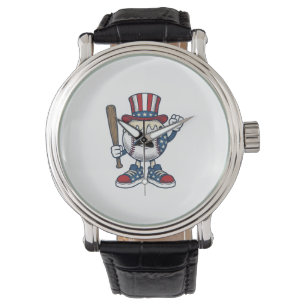 Patriotisches Baseball-Maskottchen Vintage-Stichde Armbanduhr