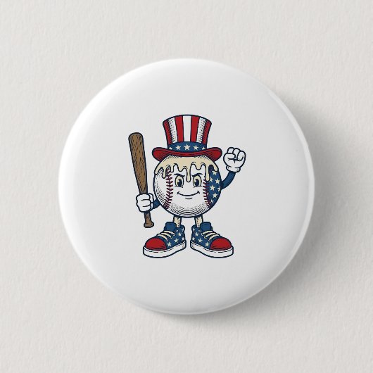 Patriotisches Baseball-Maskottchen Vintage-Stichde Button (Vorderseite)