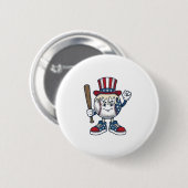 Patriotisches Baseball-Maskottchen Vintage-Stichde Button (Vorne & Hinten)