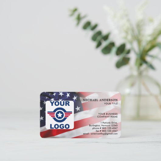 Patriotisches benutzerdefiniertes Logo QR Code Ame Visitenkarte (Stehend Vorderseite)