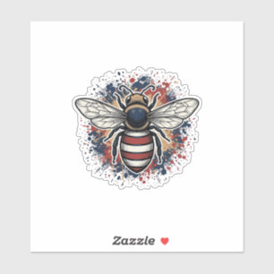 Patriotisches Bienen-Vintage-Stichvektordesign_1 Aufkleber