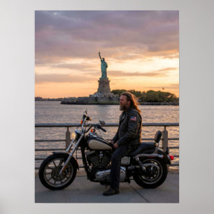Patriotisches Biker-Statue-of-Liberty-Sonnenunterg Poster