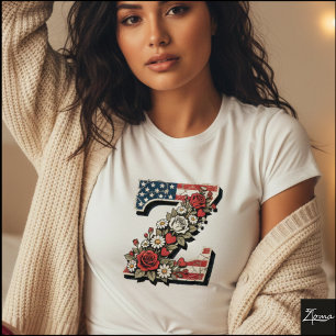 Patriotisches Blumen-Letter Z Kranz-Design T-Shirt