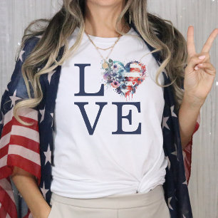 Patriotisches Blumenamerikanischer-Flagge-Herz-T-S T-Shirt